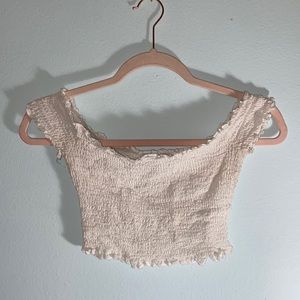 White Smocked Off the Shoulder Crop Top